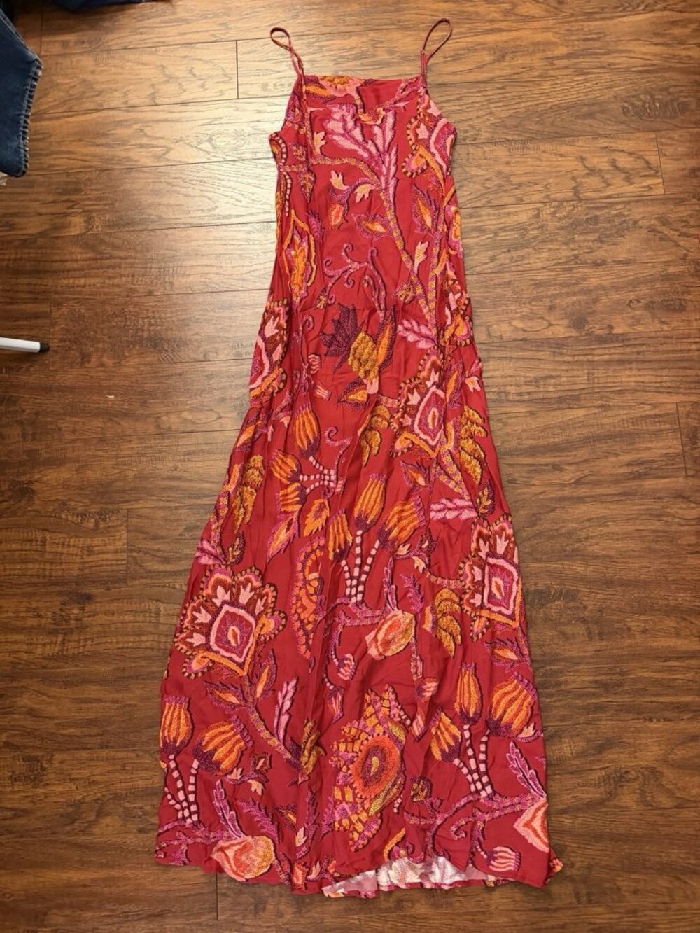 FARM Rio Sunset Tapestry Satin Maxi Slipdress Medium Red Dress